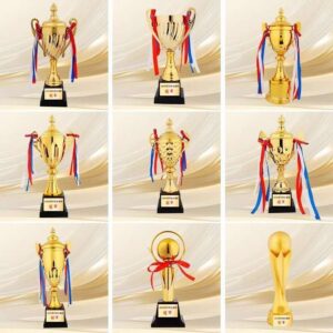 Golden Cricket Championship Trophies Set